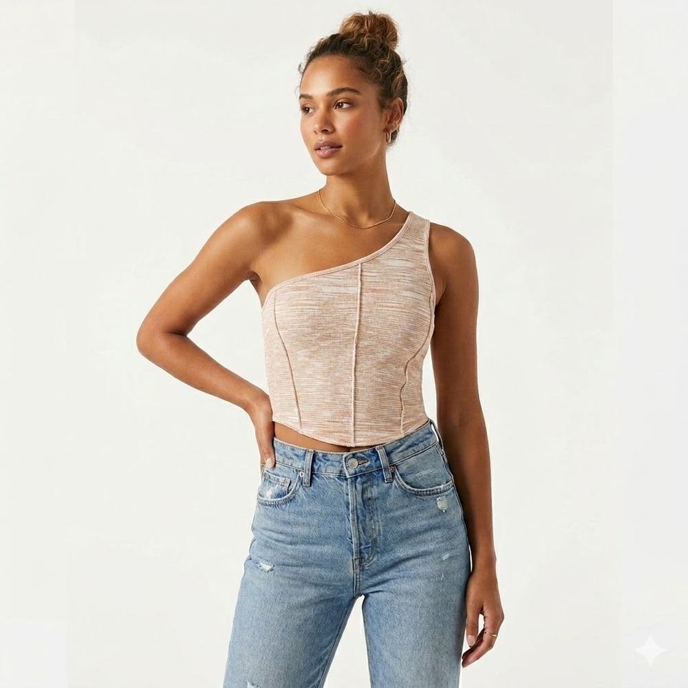 Anthro Striped One Shoulder Crop Top